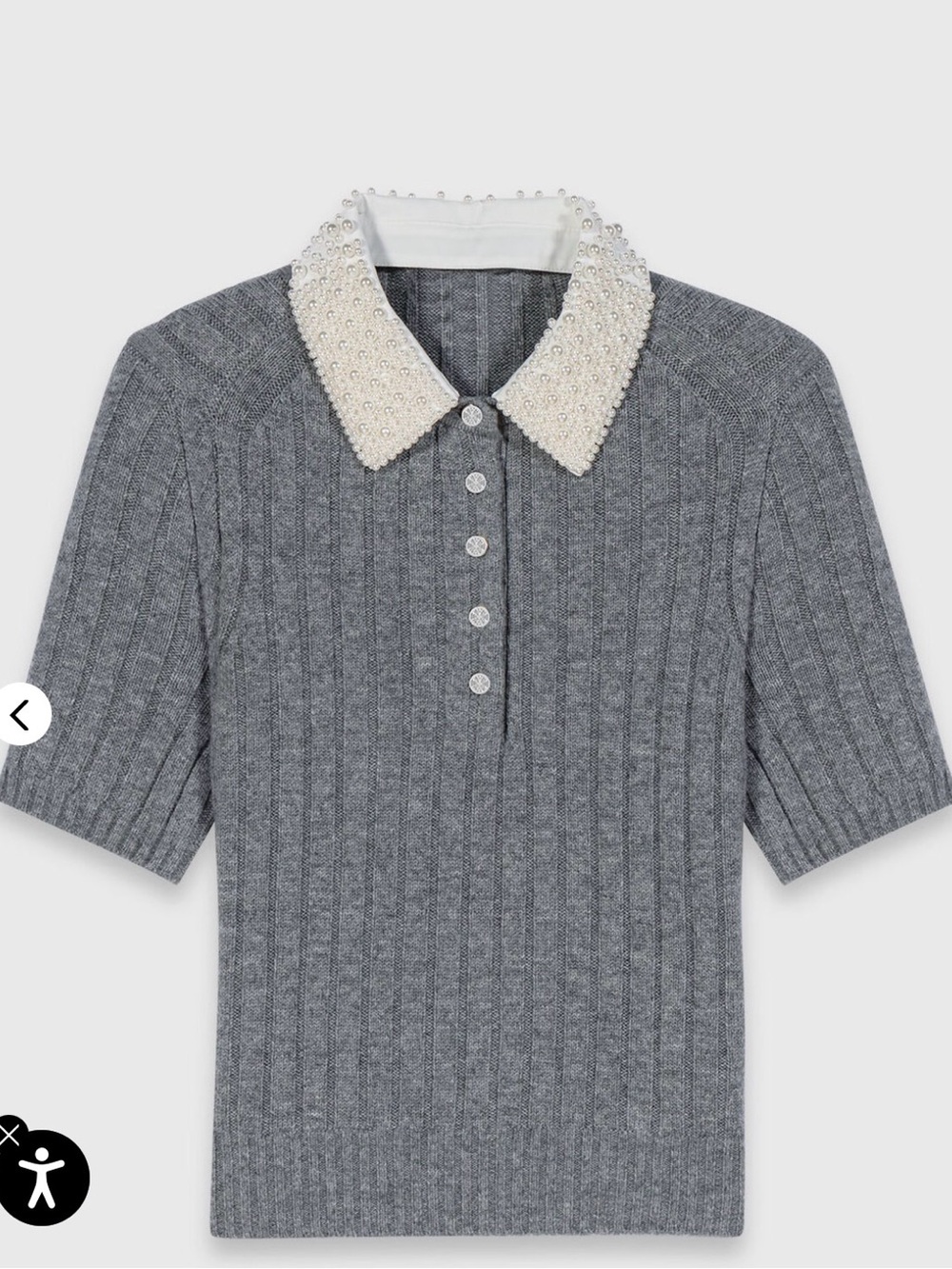 Maje Pearl Beaded Collar Ribbed Sweater